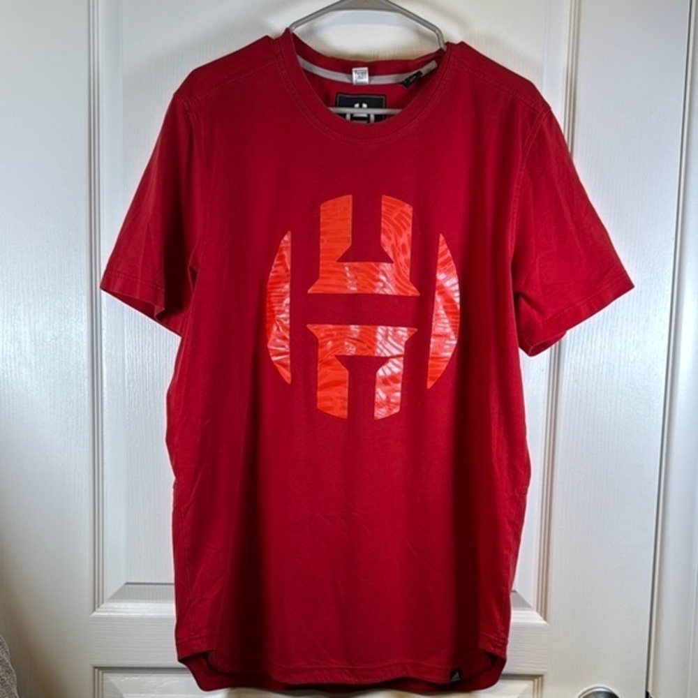 Adidas James Harden Red Graphic Curved Hem Shirt Size XL EUC #5652